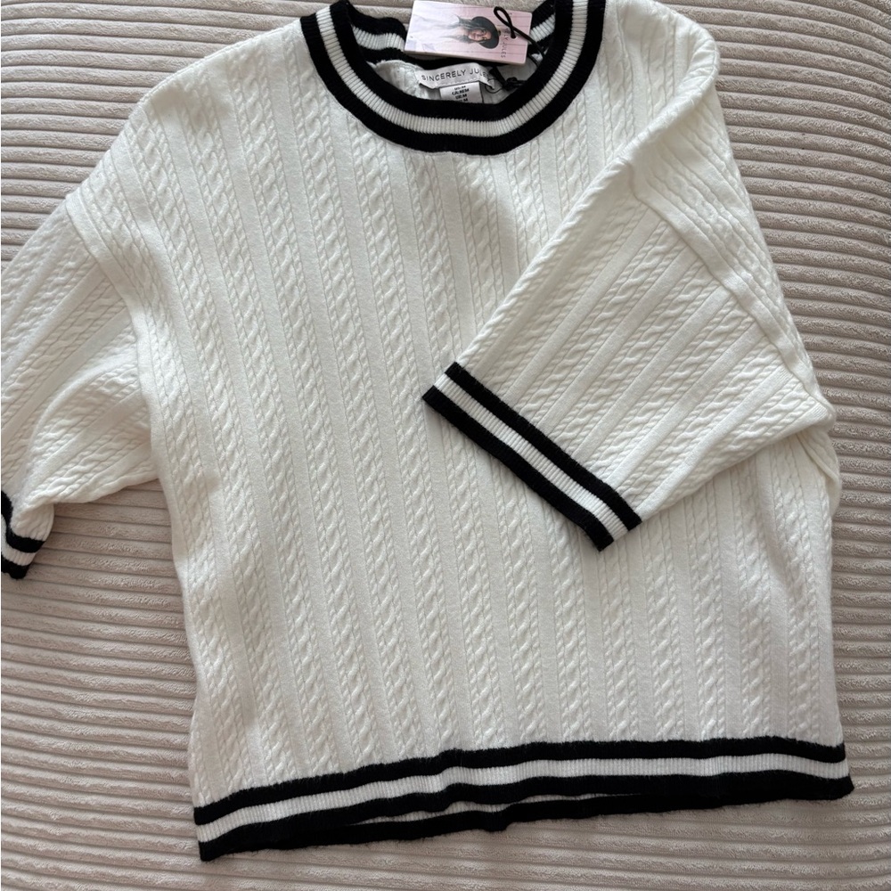 Sincerely Jules White Sweater with Black Trim